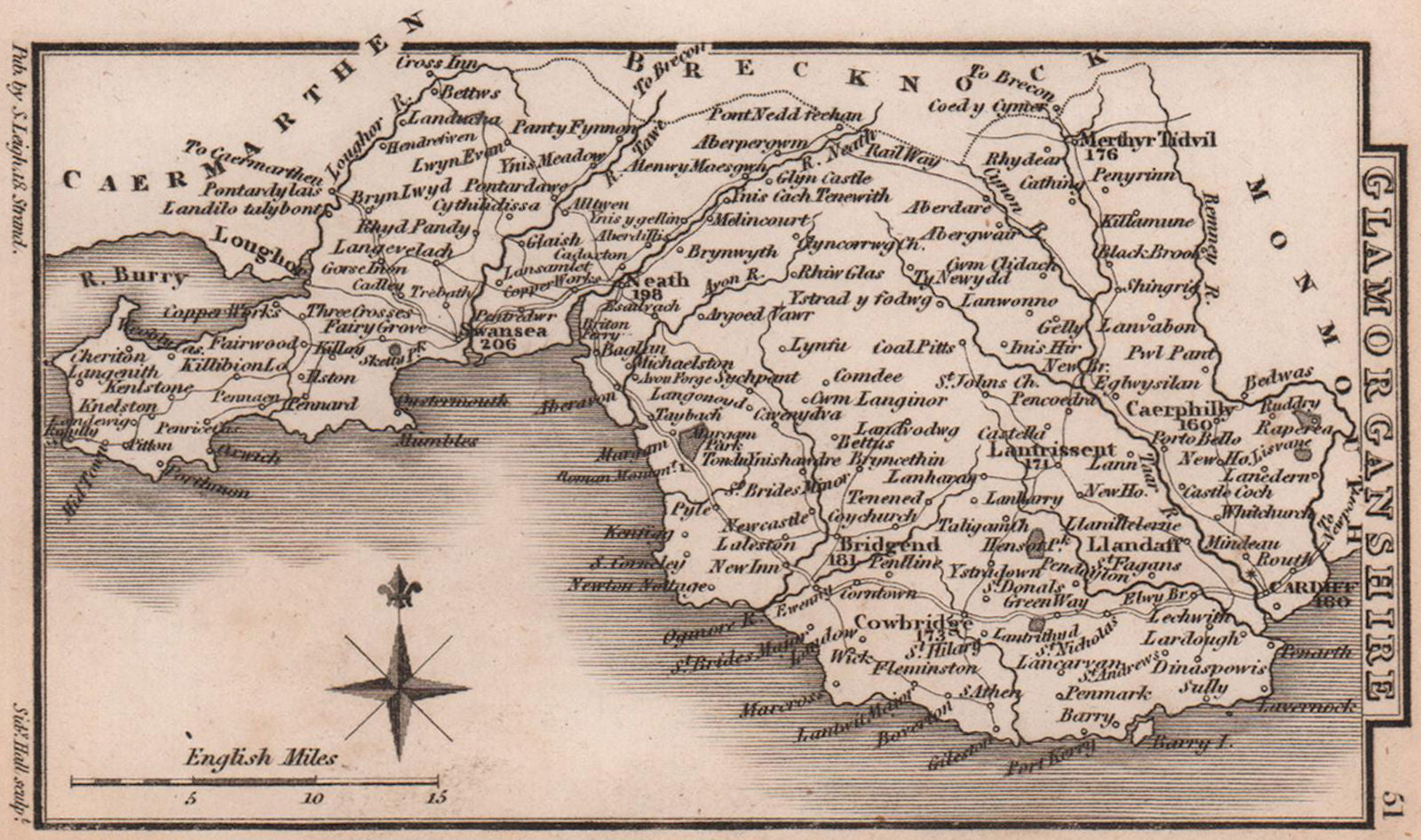 Glamorganshire miniature county map by Samuel Leigh / Sidney Hall c1820